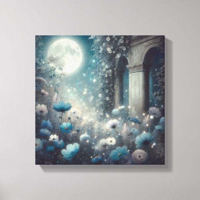 Impressão Em Tela Moonlit Garden with Celestial Flowers and Stars (Frente)