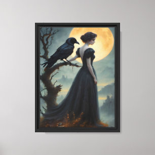 Impressão Em Tela Moonlit Raven Lady Art