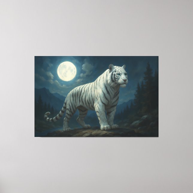 Impressão Em Tela Moonlit Sovereign White Tiger | ManJiangHong Fine  (Frente)