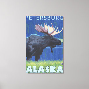 Impressão Em Tela Moose at Night - Petersburg, Alasca