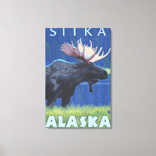 Impressão Em Tela Moose at Night - Sitka, Alaska