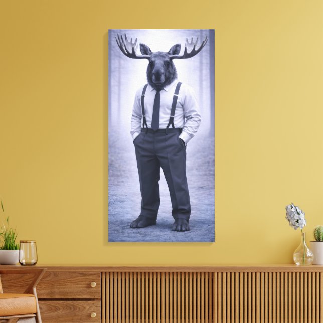 Impressão Em Tela Moose in Classic Suspenders – Silent Forest Portra (Insitu(Sala de estar))
