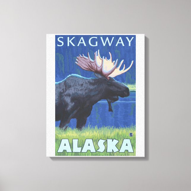 Impressão Em Tela Moose na Noite - Skagway, Alaska (Frente)