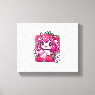 Impressão Em Tela Morango Vaca Kawaii Anime Morango Leite _2_1