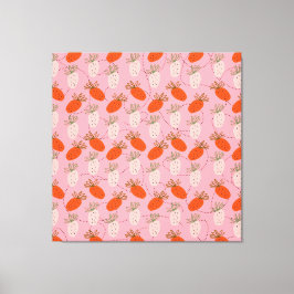 Impressão Em Tela Morangos Rosa Branco Padrão Desenho Frutas
