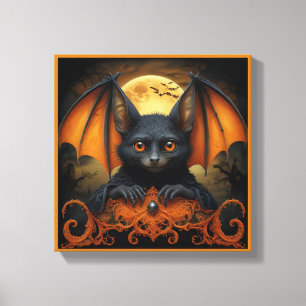 Impressão Em Tela morcego negro e alaranjado