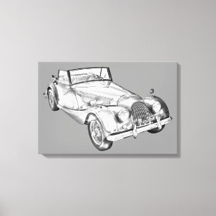 Impressão Em Tela Morgan 1964 mais a ilustração do carro de 4