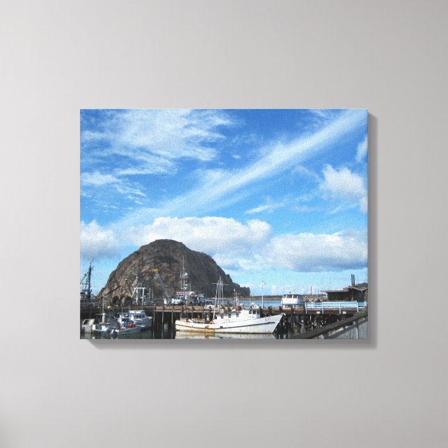 Impressão Em Tela Morro Rock, Barcos de Pesca e Embarcadero (Frente)