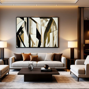 Impressão Em Tela Mosaico Abstrato Dourado e Neutro