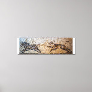 Impressão Em Tela Mosaico antigo: Um tigre que caça um varrão