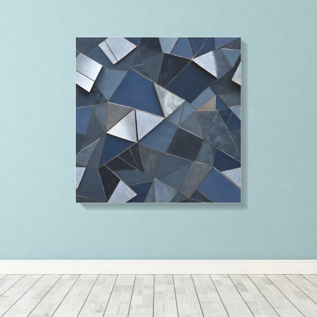 Impressão Em Tela Mosaico Azulejo Geométrico Blues (Insitu(piso de madeira))