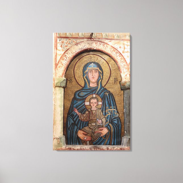 Impressão Em Tela Mosaico da Virgem Maria e Jesus (Frente)
