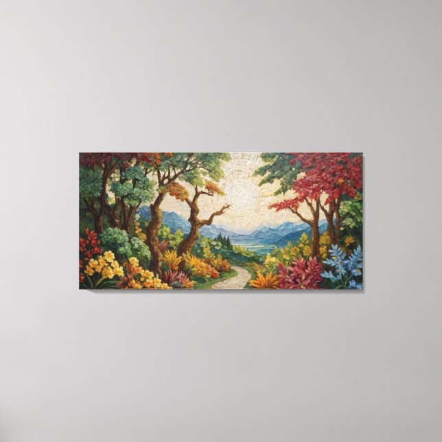 Impressão Em Tela mosaico de caminho com árvores e flores (Frente)