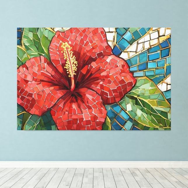 Impressão Em Tela mosaico de hibisco 005 (Insitu(piso de madeira))