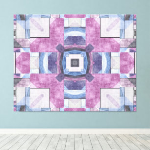 Impressão Em Tela Mosaico Geométrico Abstrato Roxo, Azul e Cinza
