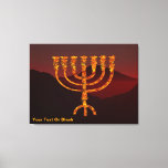 Impressão Em Tela Moshe's Menorah<br><div class="desc">Uma representação da menorah de sete ramificações (candelabro) feita pelos israelitas após o Êxodo do Egito. Adicione seu próprio texto. Na Torah Moshe Rabbenu, diz-se, "Você fará um Menorah de ouro puro, espancado, se o Menorah for feito, sua base, seu galho, suas bolas, seus botões, e suas flores serão martelados...</div>