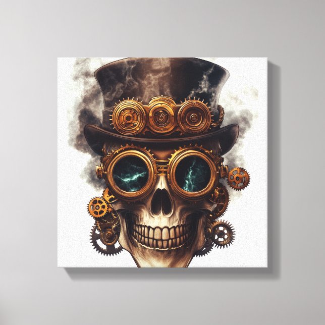 Impressão Em Tela Motor de Crânio Steampunk (Frente)