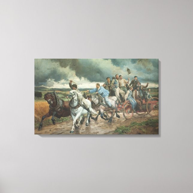 Impressão Em Tela Motor de incêndio histórico (por Eugène Burnand) (Frente)