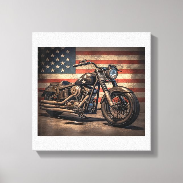 Impressão Em Tela Motorcycle USA Flag Biker (Frente)