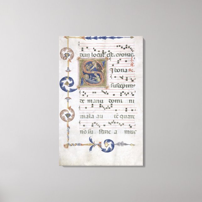 Impressão Em Tela Ms 564 f.13v Página com o 'S' inicial historiado (Frente)