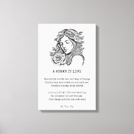 Impressão Em Tela mulher ama poema preto e rosas brancas arte na par