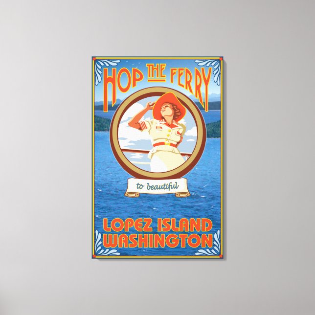 Impressão Em Tela Mulher Andando Ferry - Ilha Lopez, Washington (Frente)