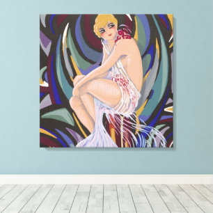 Impressão Em Tela Mulher Art Déco Vintage com Cortinas por S. Chompr