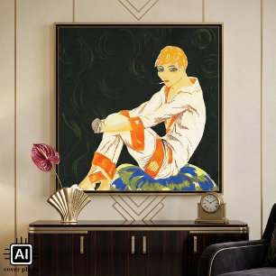 Impressão Em Tela Mulher Art Déco Vintage, Fumando por S. Chompre