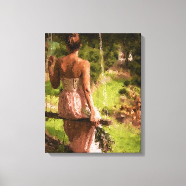 Impressão Em Tela Mulher balançando com flores (Frente)