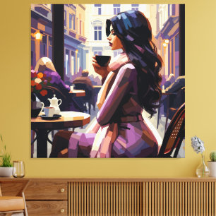 Impressão em Tela Mulher Boho Café