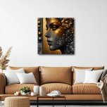 Impressão Em Tela Mulher bonito no Étero Dourado<br><div class="desc">Ai arte representando uma linda mulher com flores douradas no cabelo e um olhar teórico místico.</div>
