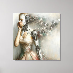 Impressão Em Tela Mulher Ciborgue Feminina Arte de IA