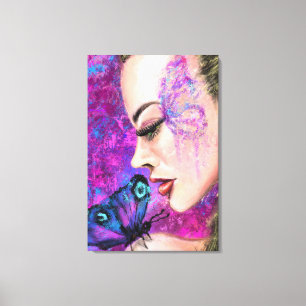 Impressão Em Tela Mulher com Borboleta - Pintura Original