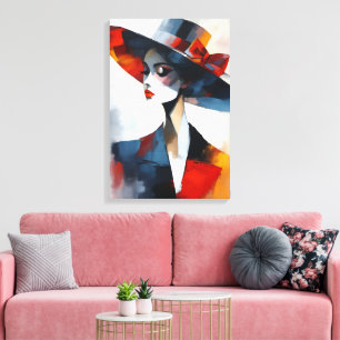 Impressão Em Tela Mulher com Chapéu de Glamour Ousado Arte