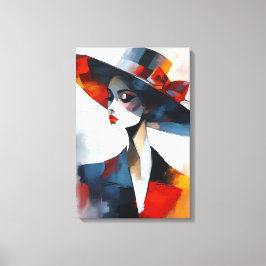 Impressão Em Tela Mulher com Chapéu de Glamour Ousado Arte