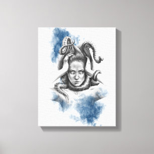 Impressão Em Tela Mulher com tentáculos no cabelo arte surrealista f
