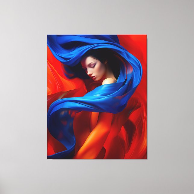 Impressão Em Tela Mulher com Véu Azul Cobalto em Laranja (Frente)