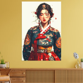 Impressão Em Tela Mulher Coreana Moderna em Retrato de Hanbok