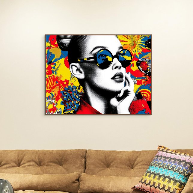 Impressão Em Tela Mulher de arte pop com óculos de sol (Criador carregado)