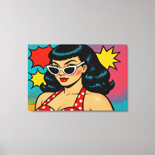 Impressão Em Tela Mulher de Arte Pop Retro Glam com Óculos de Sol Ca