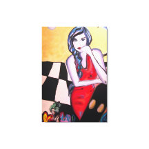 Mulher de Arte Pop Surrealista com Vestido Vermelh