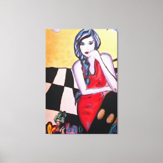 Impressão Em Tela Mulher de Arte Pop Surrealista com Vestido Vermelh