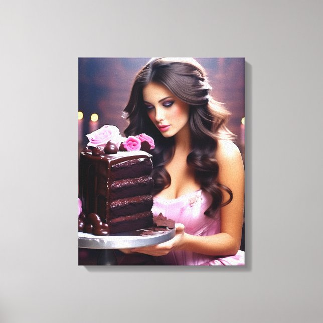 Impressão Em Tela Mulher de Bolo de Chocolate (Frente)