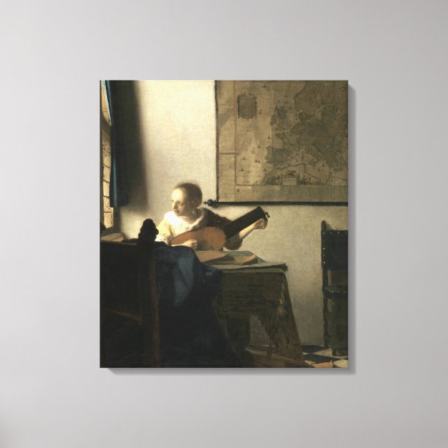 Impressão Em Tela Mulher de Johannes Vermeer com Lute (Frente)