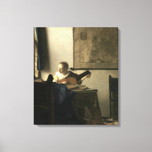 Impressão Em Tela Mulher de Johannes Vermeer com um alaúde