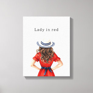 Impressão Em Tela Mulher de vestido vermelho cabelo castanho