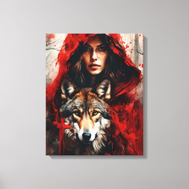 Impressão Em Tela Mulher do conto de fadas e Lobo (Frente)