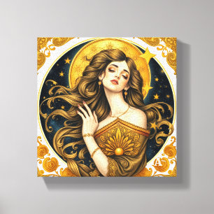 Impressão Em Tela Mulher do Cosmos Dourado: Estética Vintage Art Nou