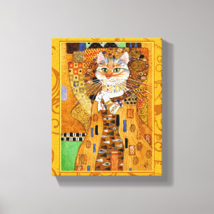Impressão Em Tela Mulher do gato de Klimt na paródia Dourado da art
