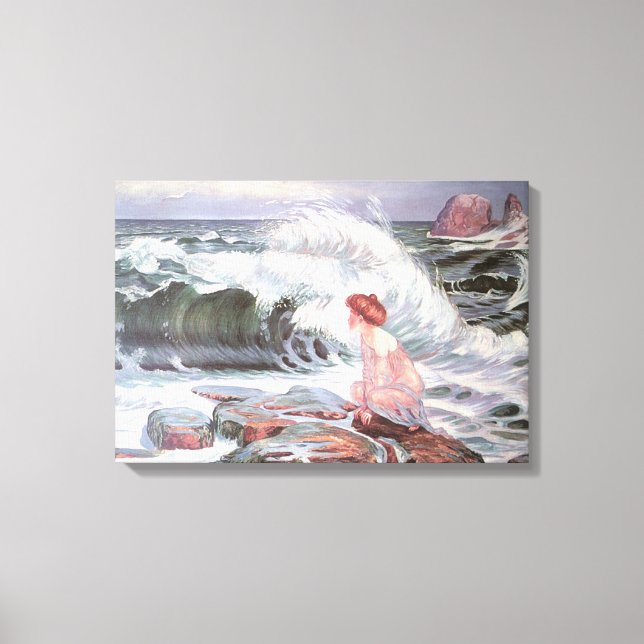 Impressão Em Tela Mulher e a Onda pela Praia (Frantisek Kupka) (Frente)